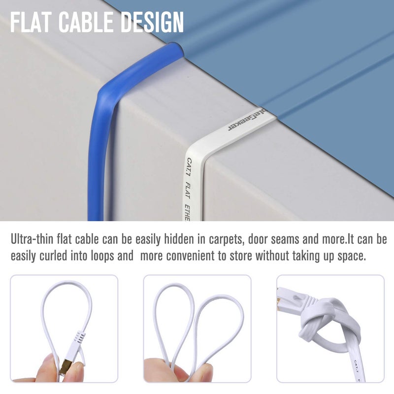 CableGeeker Cat 7 Ethernet Cable 10 ft 6 Pack (Highest Speed Cable) Cat7 Flat Shielded Ethernet Patch Cables - Internet Cable for Modem, Router, LAN, Computer - Compatible with Cat 5e, Cat 6 Network - Image 5